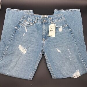ITS BASIC Womens Light Wash Distressed Straight Leg Jeans EU 28 US 6